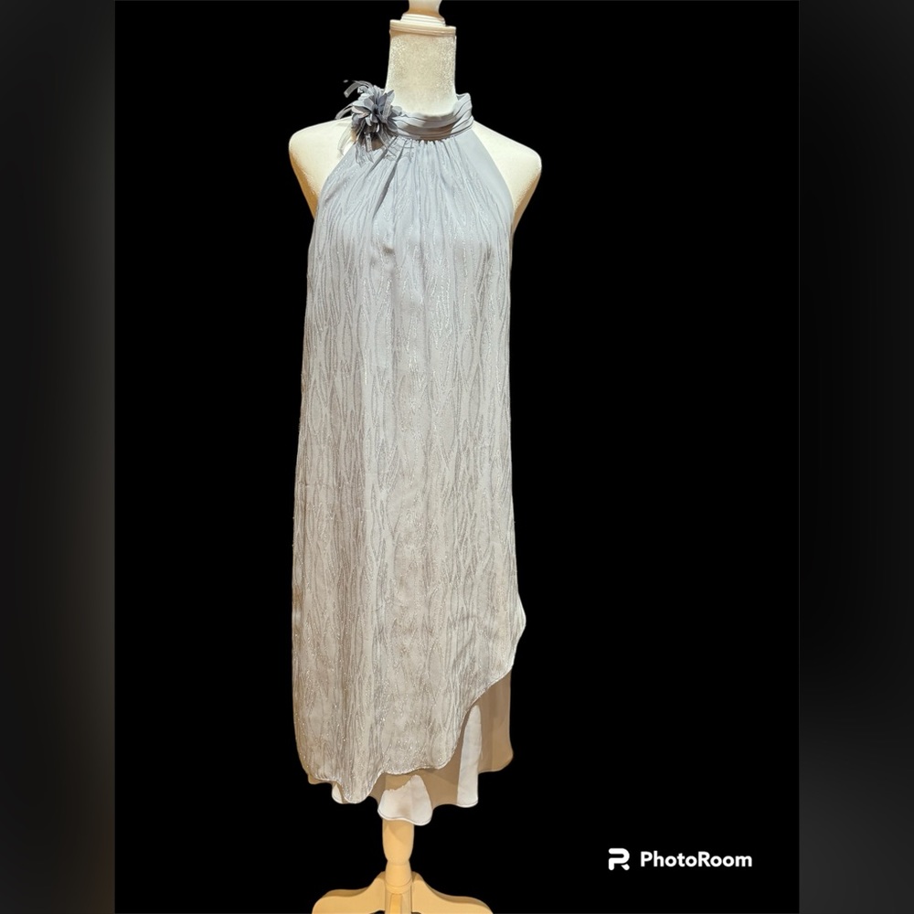 NWT SLNY Halter Neckline Sleeveless Dress In Gray Silver Size 8 - Picture 3 of 11